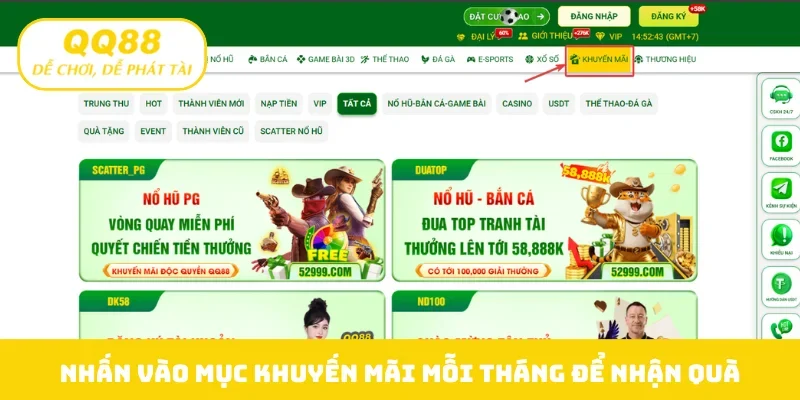Nhấn vào mục khuyến mãi mỗi tháng để nhận quà